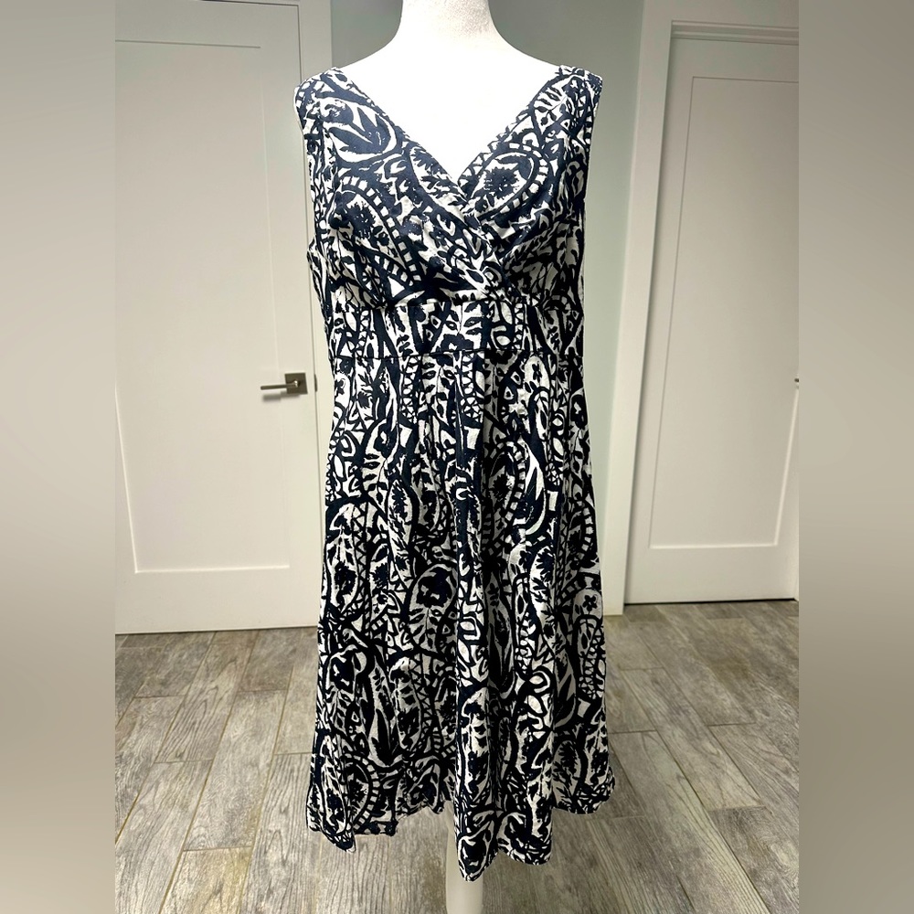 Land’s End Black White Aline Cotton Dress Plus  Size 14